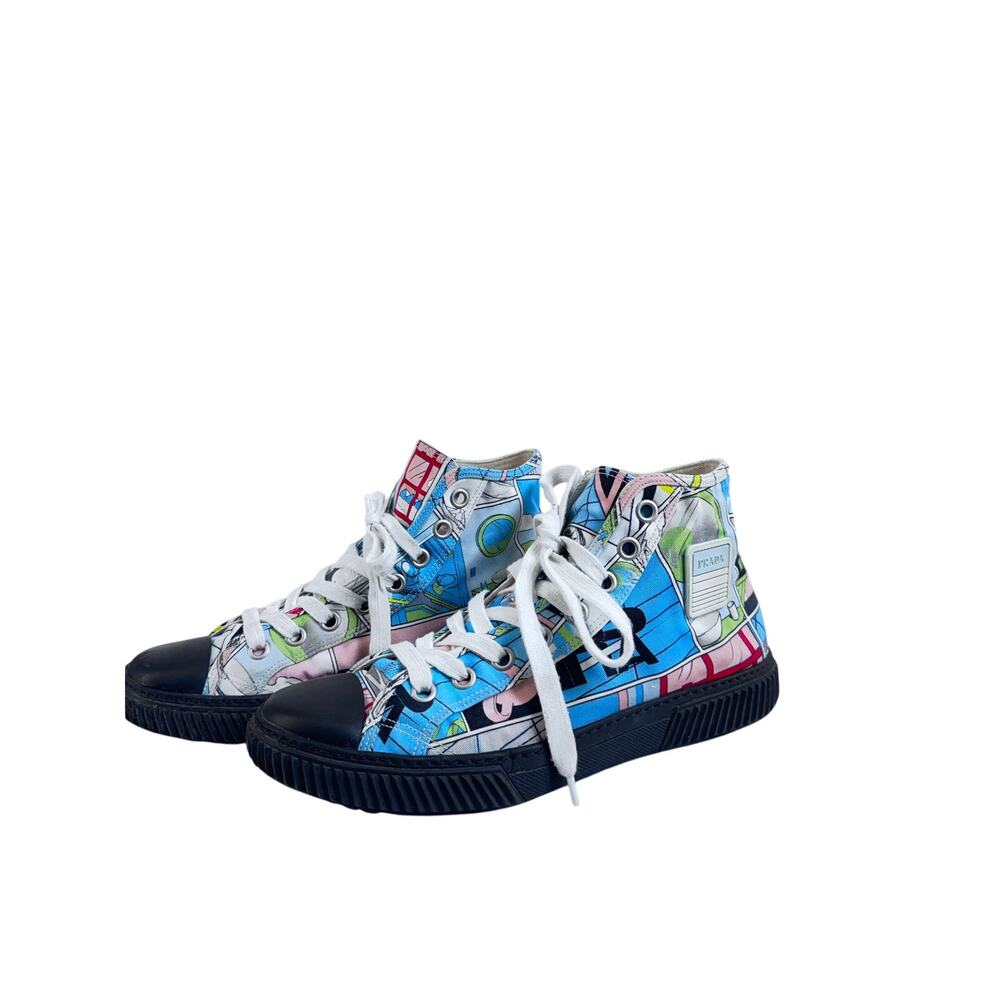 Prada James Jean Runway Sneakers Men’s 9 Multicolor Comic Print Canvas High Tops
